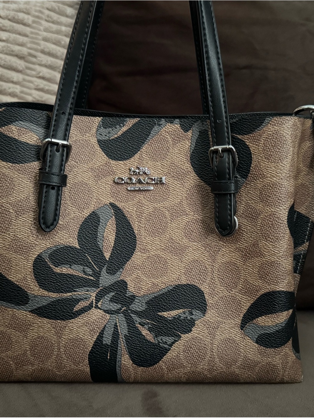 Coach Brown Signature bow Tote with Black Handles